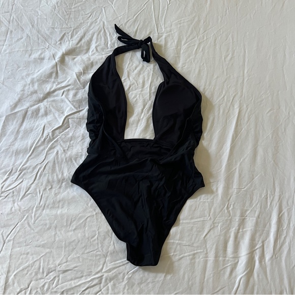 One Piece Backless Swimsuit with Front Cross Halter, Black, Large - Picture 9 of 9